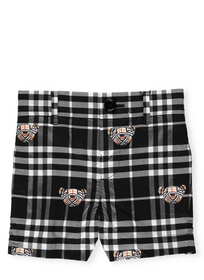 Burberry Thomas Bear-print Checked Cotton Shorts In Black