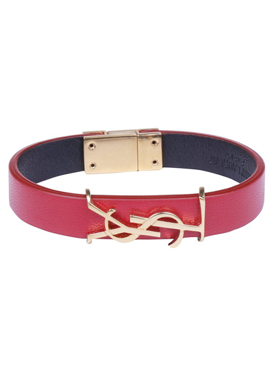 Saint Laurent Patent-leather And Gold-tone Bracelet In Red