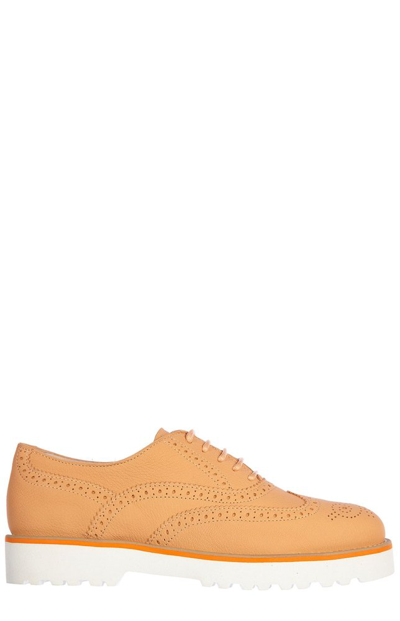 Hogan Women's Classic Leather Lace Up Laced Formal Shoes Brogue H259 In Orange
