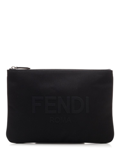 Fendi Logo Embroidered Flat Pouch