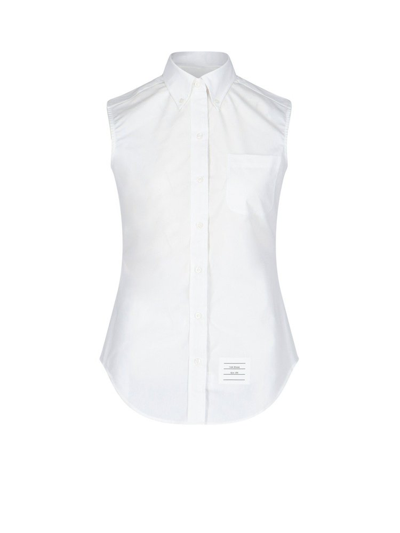 Thom Browne Classic Sleeveless Point Collar Shirt In White