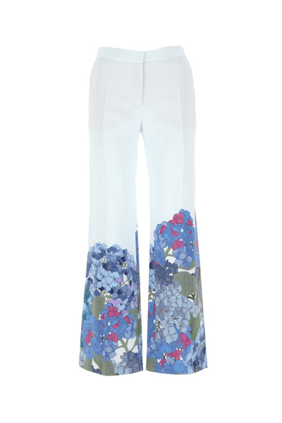 Valentino Hydrangea Print Silk Crepe De Chine Pants In White