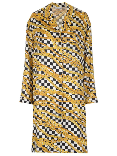 Balenciaga Printed Chains Light Satin Midi Dress In Yellow