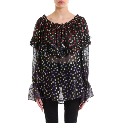 Saint Laurent Gypsy Blouse With Smocked Shoulders In Black