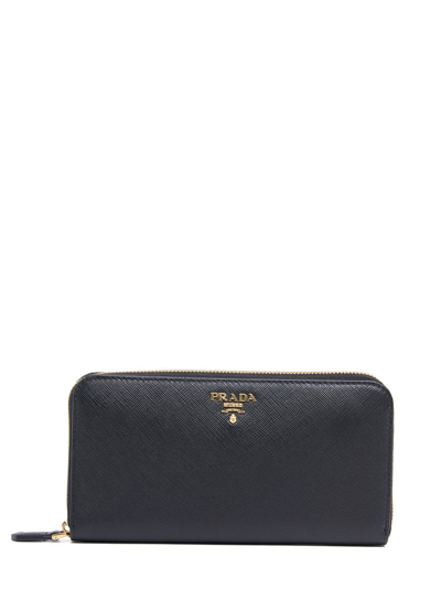 Prada Logo Continental Wallet In Black