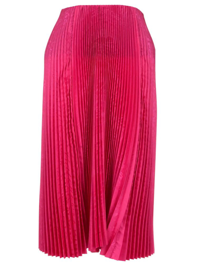 Balenciaga Pleated Satin-jacquard Midi Skirt In Fuchsia