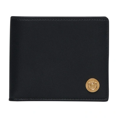 Versace Leather Bifold Wallet In Black  Gold