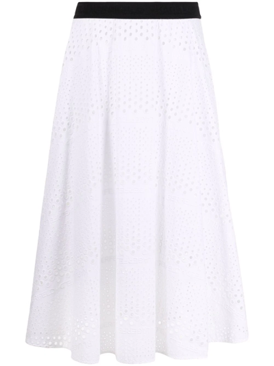 Karl Lagerfeld Broderie Anglaise Midi Skirt In White
