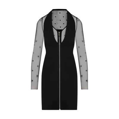 Givenchy Bimaterial Dress With 4g Pattern In Noir