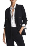 Reiss Logan Double Breasted Twill Blazer In Navy
