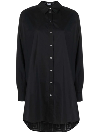 Karl Lagerfeld Embroidered-logo Long-sleeve Shirt In Black