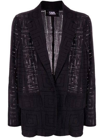 Karl Lagerfeld Kl Broderie-anglaise Blazer In Black