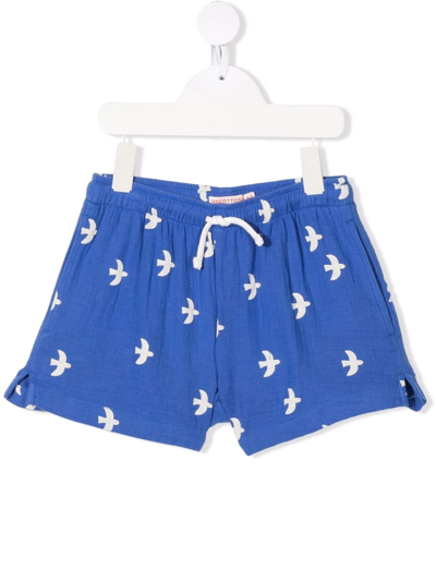Tiny Cottons Kids' Bird-print Drawstring Shorts In Blue