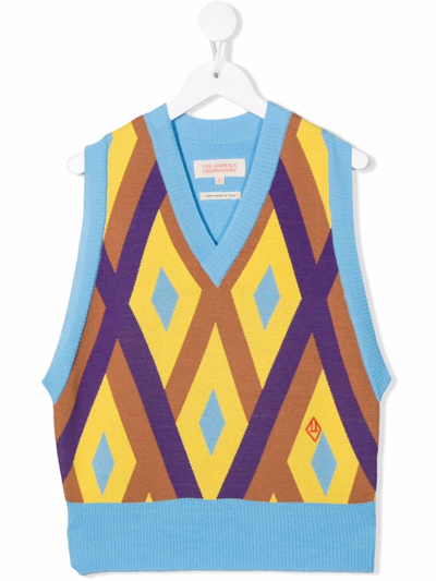 The Animals Observatory Colour-block Knitted Vest In Blue