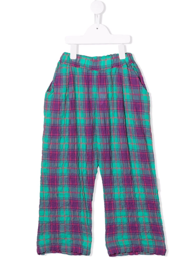 The Campamento Kids Purple & Green Check Trousers In Teal/purple