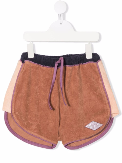 The Campamento Kids Tan Color Block Shorts In Burnt Orange