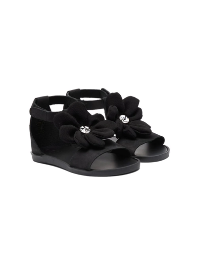 Babywalker Kids' Flower-applique Sandals In Black