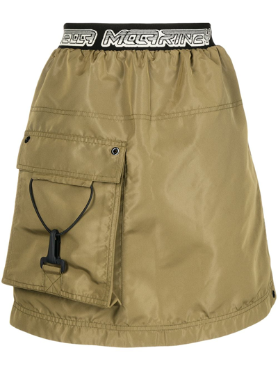 Stella Mccartney Logo-waistband Patch-pocket Mini Skirt In Green