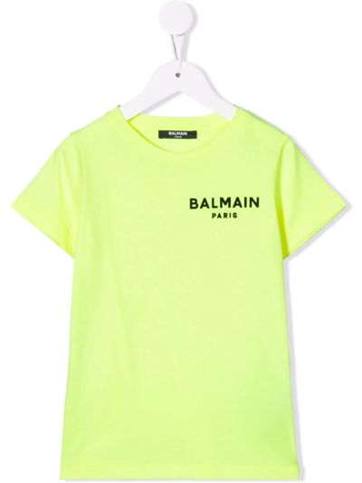 Balmain Kids' Logo-print Cotton T-shirt In Yellow