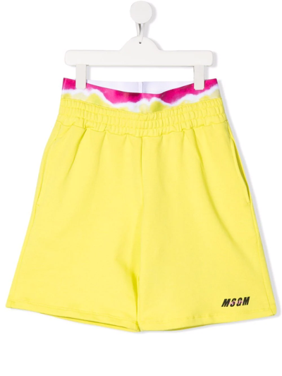 Msgm Teen Extended-waistband Track Shorts In Yellow