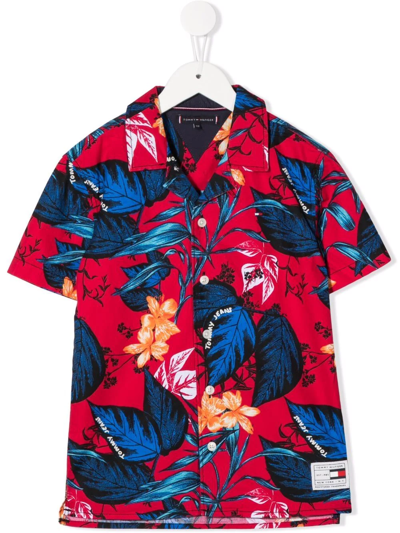 Tommy Hilfiger Junior Kids' Leaf-print Cotton Shirt In Red