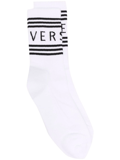 VERSACE STRIPED LOGO-INTARSIA SOCKS