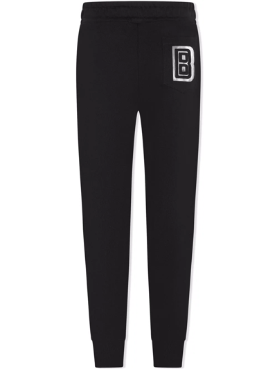 Balmain Teen Logo-letter Tapered Joggers In Black