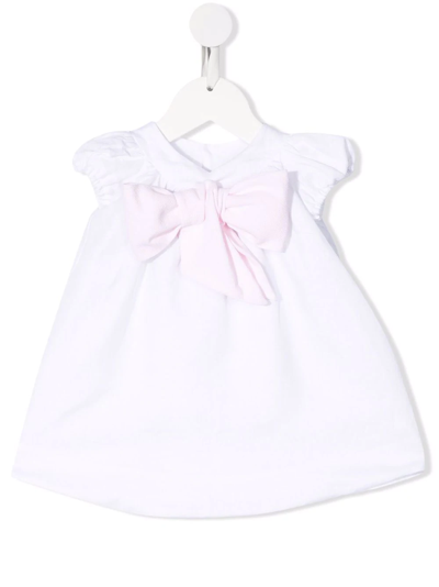 La Stupenderia Babies' Pleated Bow-detail Dress In White