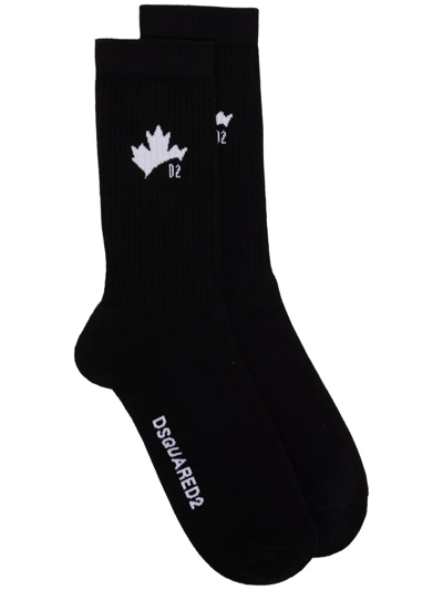 Dsquared2 Intarsia-knit Logo Socks In Black