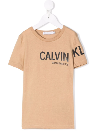 Calvin Klein Kids' Logo-print Short-sleeved T-shirt In Brown