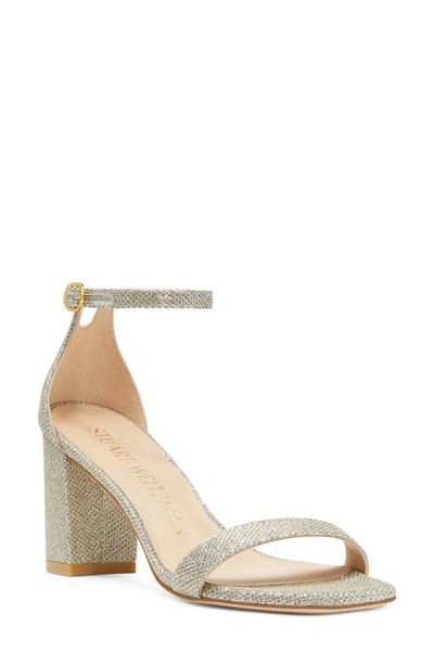 Stuart Weitzman Nudistcurve Glitter Ankle-strap Sandals In Platino