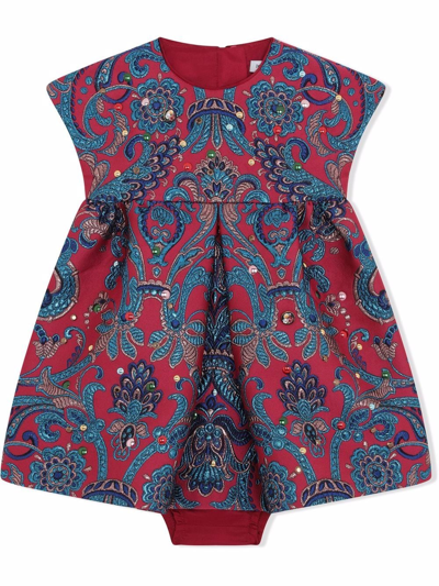 Dolce & Gabbana Babies' Short Lurex Jacquard Dress With Bejeweled Embellishment In Multicolor