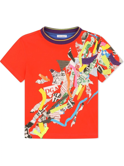 Dolce & Gabbana Kids' Patchwork Logo-graphic T-shirt In Red