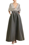 SACHIN & BABI SIMONE SEQUIN BODICE BELTED GOWN
