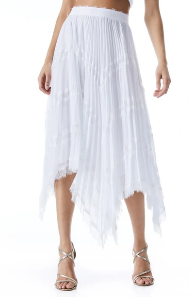 Alice And Olivia Katz Asymmetrical Pleated Midi Skirt In White