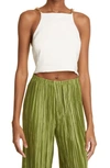 Cult Gaia Joey Cropped Open-back Chain-embellished Linen-blend Top In White