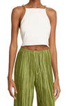 Cult Gaia Joey Cropped Open-back Chain-embellished Linen-blend Top In Beige