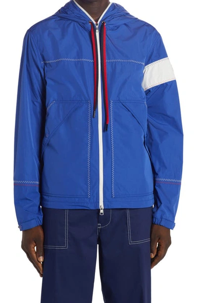 Moncler Logo-patch Contrast-stitch Hooded Jacket In Blue