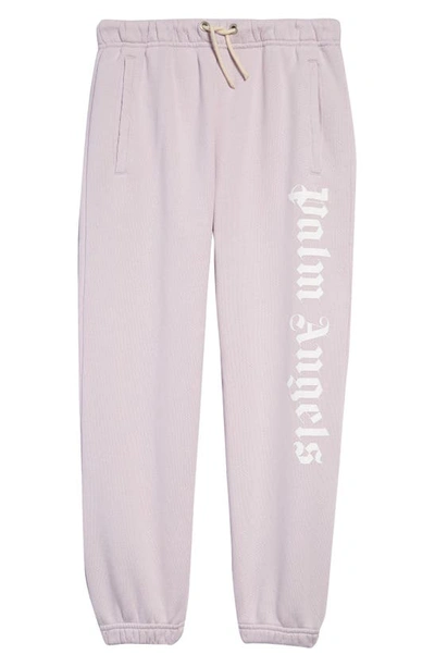 Palm Angels Kids Lilac Joggers With Vertical Logo Print In Lilac White