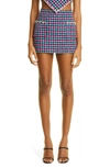 Area Houndsooth Wool-blend Miniskirt In Fuchsia/ Aqua