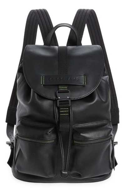 Longchamp 3d Leather Backpack In Noir