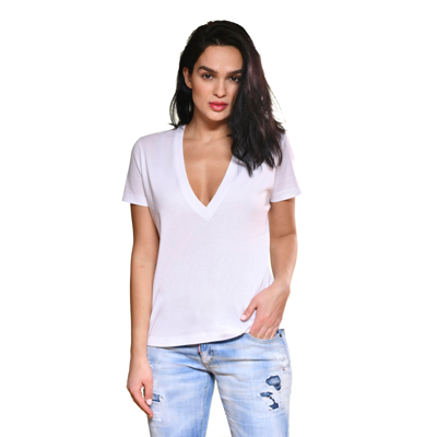 Carmen Sol Short Sleeve V Neck Tee In White