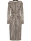 Dolce & Gabbana Mesh Midi Dress With Rhinestone Embellishment In Grey