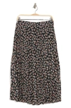 Max Studio Pleated Midi Skirt In Black/ Coral Floral Thistle