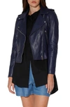 Walter Baker Liz Leather Crop Moto Jacket In Sapphire