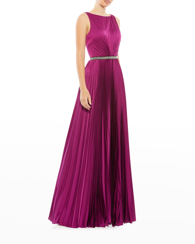 Ieena For Mac Duggal Pleated Sleeveless Bateau Gown In Berry