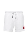 Hugo Boss Quick-drying Swim Shorts With Red Logo Label In White
