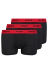 Hugo Three-pack Of Logo-waistband Trunks In Stretch Cotton In Black