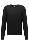 Hugo Boss V-neck Slim-fit Sweater In Virgin Wool In Black