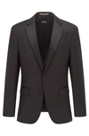Hugo Boss Tuxedo Jacket In Virgin-wool Serge In Black